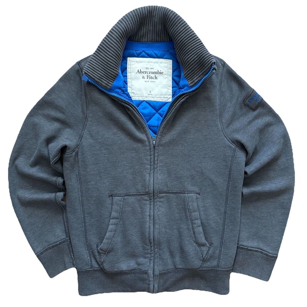 VTG Abercrombie Fitch Sweatshirt Jacket Mens L Quilted Lined Heavy Double Zip
